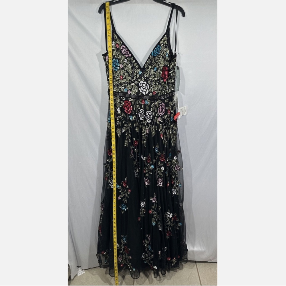 NWT $698 Mac Duggal [ 14 ] Embellished Floral Sequined‎ Gown in Black - Picture 6 of 15